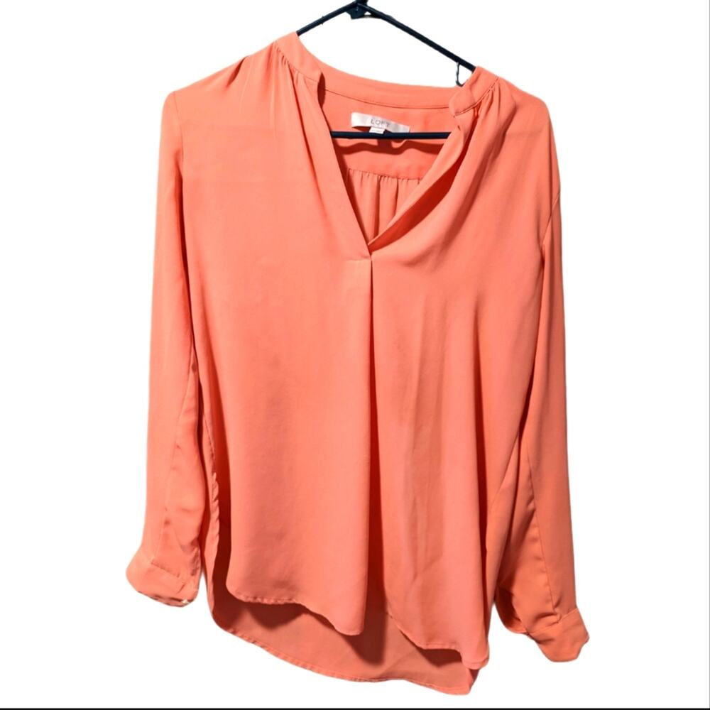 Ann Taylor Loft Popover Long Sleeve Peach Flowy Business Casual Blouse